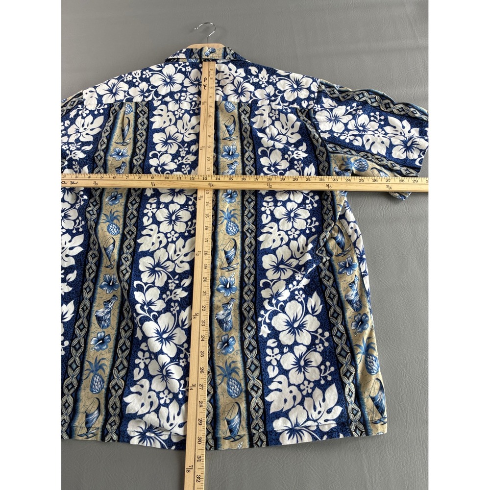 Vintage Aloha Republic Hawaii Men's XXL Blue Hibiscus Pineapple Cotton Shirt - Picture 4 of 13